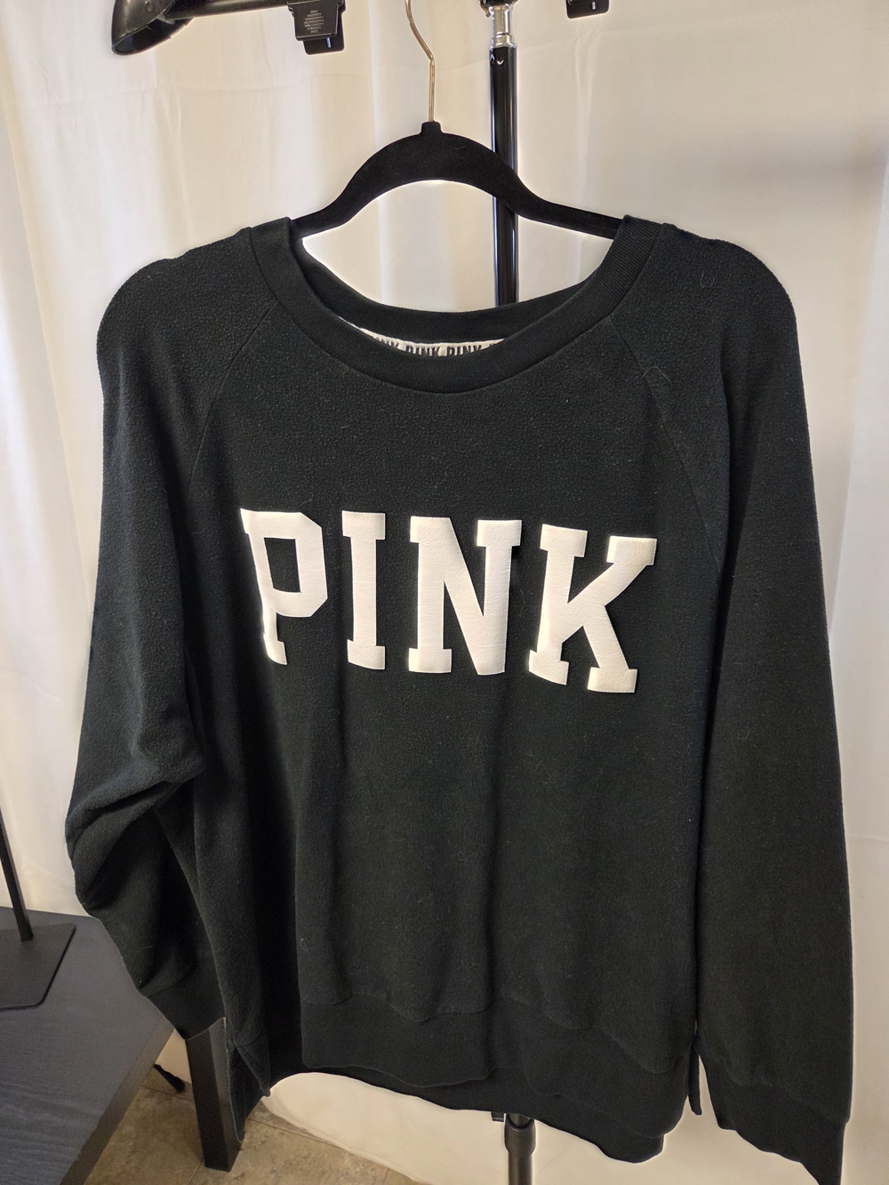 Victoria's Secret PINK Black Crewneck Sweatshirt with White Logo